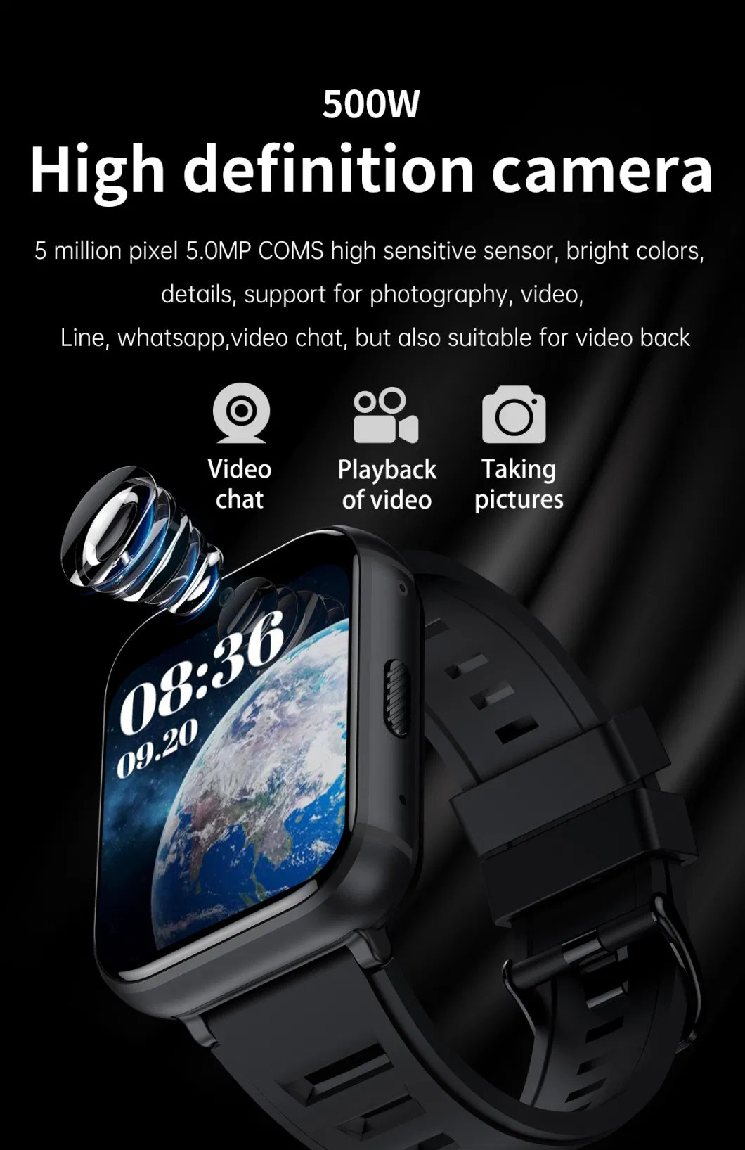 Q668 Large Screen 4G Card Heart Rate Measurement Internet Smart Phone Watch